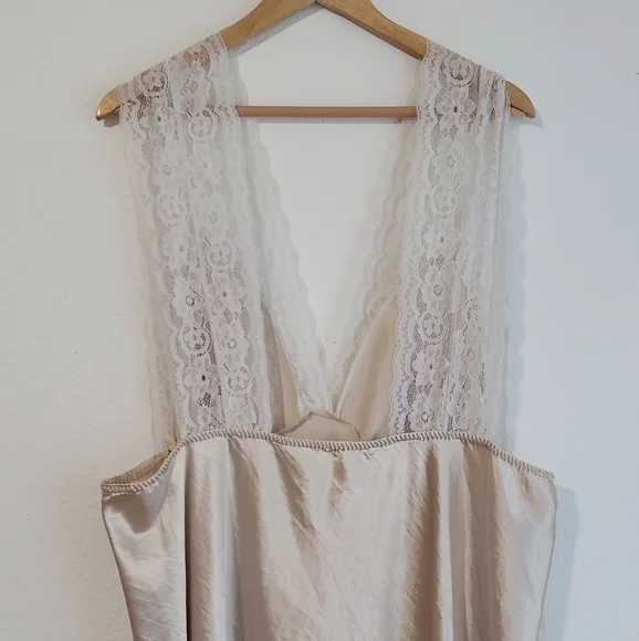 Satin and Lace Slip Nightgown Chemise 5XL Nude Beige - Picture 4 of 12